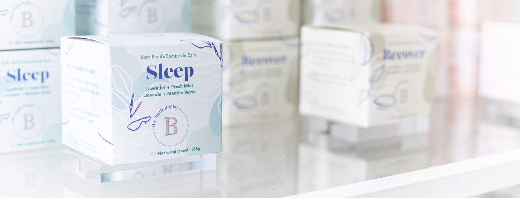 Sleep + Recover Bath Bombs on Shelf